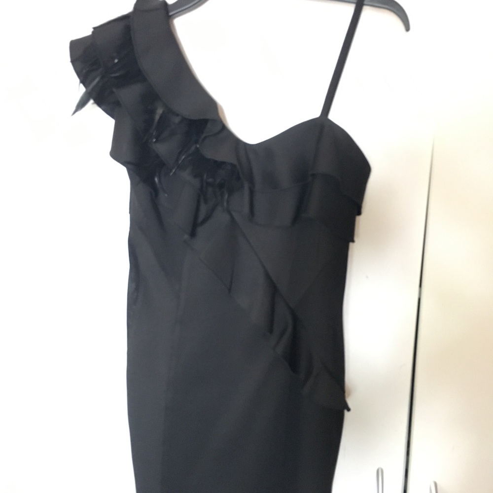 BEAUTIFUL ONE SHOULDER DRESS WITH FEATHER FEATURE
